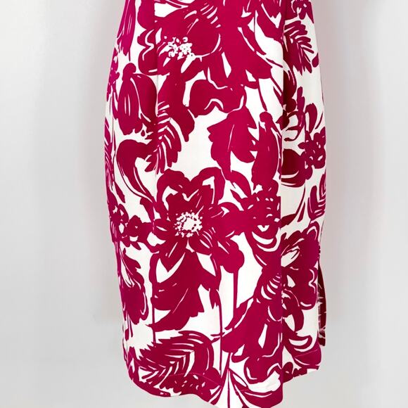 Trina Turk Zile Sleeveless Ruffle Sheath Dress in Fuchsia / White Floral Size 10 - Picture 3 of 11